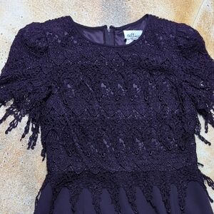 Cattiva | Vintage Chic Lace Midi Dress in Deep Purple Size L